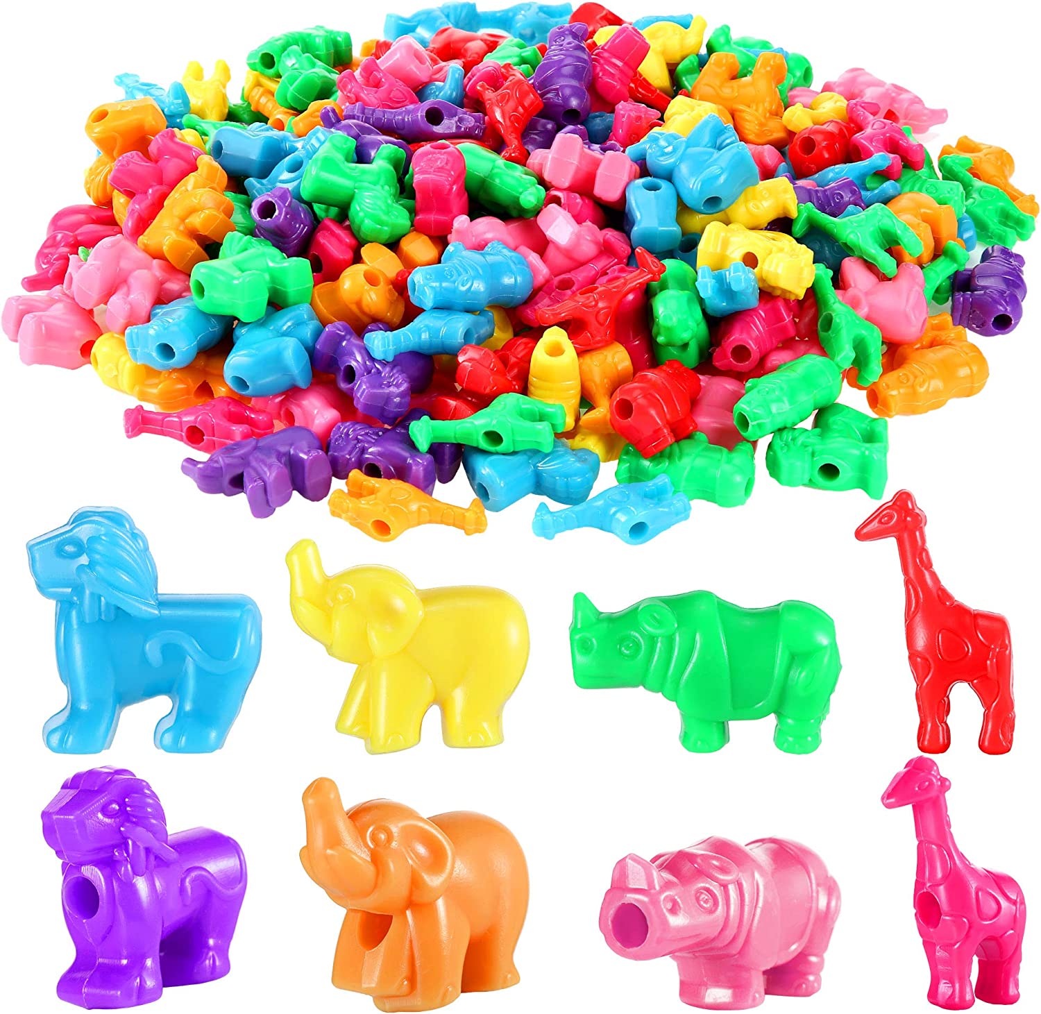 180 Pcs Animal Shaped Beads Zoo Animal Pony Bead Charms Plastic Colorful Craft Beads 0.66 Pounds with Various Animal Design for Kids DIY Jewelry Craft Making Necklace Bracelet Supplies image 0