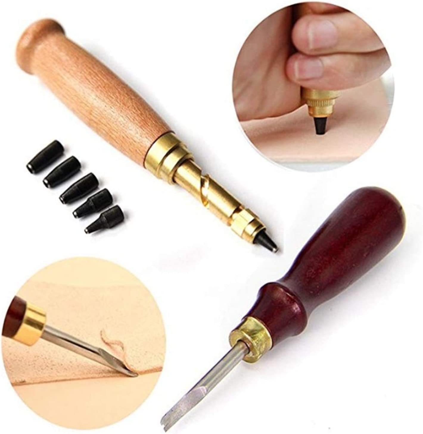 Citian Leather Tools Kit Stitching Punch Sewing Carft DIY Tool Carving Craft Saddle Working Groover and 18pcs for Hand Set Prong image 4