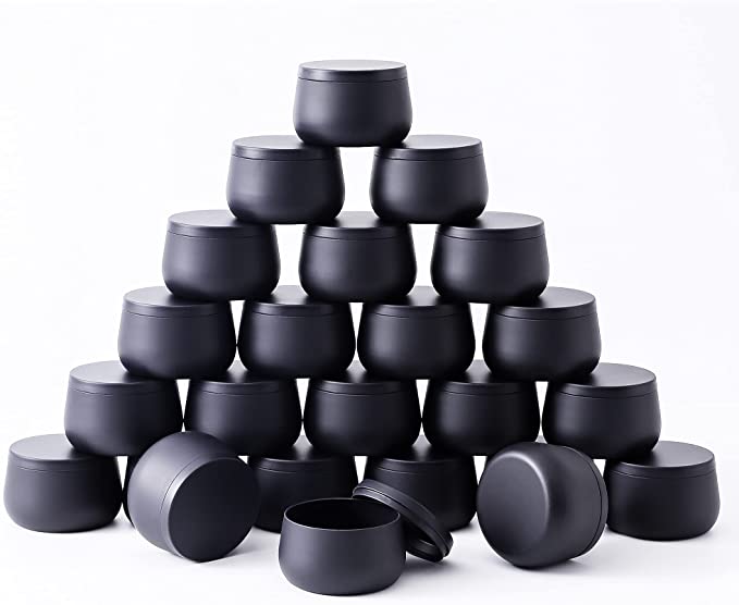 PMCDS2G 24 All-Black 8oz Candle Tins with Lids | Seamless Pot-Bellied Black Matt Finish | Candle Making Supplies | Empty Candle Jars for Making Candles Bulk | Candle Containers image 0