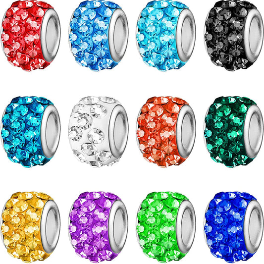Kenning 200 Pieces Rhinestone European Beads Large Hole Crystal Charm Beads Rondelle Spacer Beads for Necklace Earring Bracelet Crafts Making Supplies, Random Color (Assorted Color) image 0