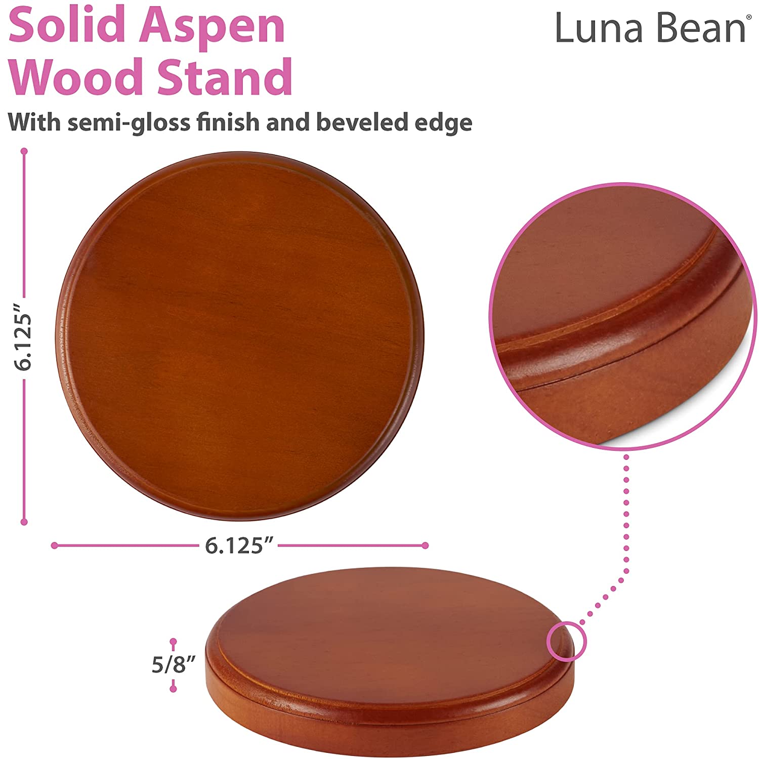 Luna Bean Round Wood Base - Hand Casting Sculpture Base for Luna Bean Hand Casting Kit - 6" Round Solid Wood Keepsake Display with a Semi-Gloss Finish image 1