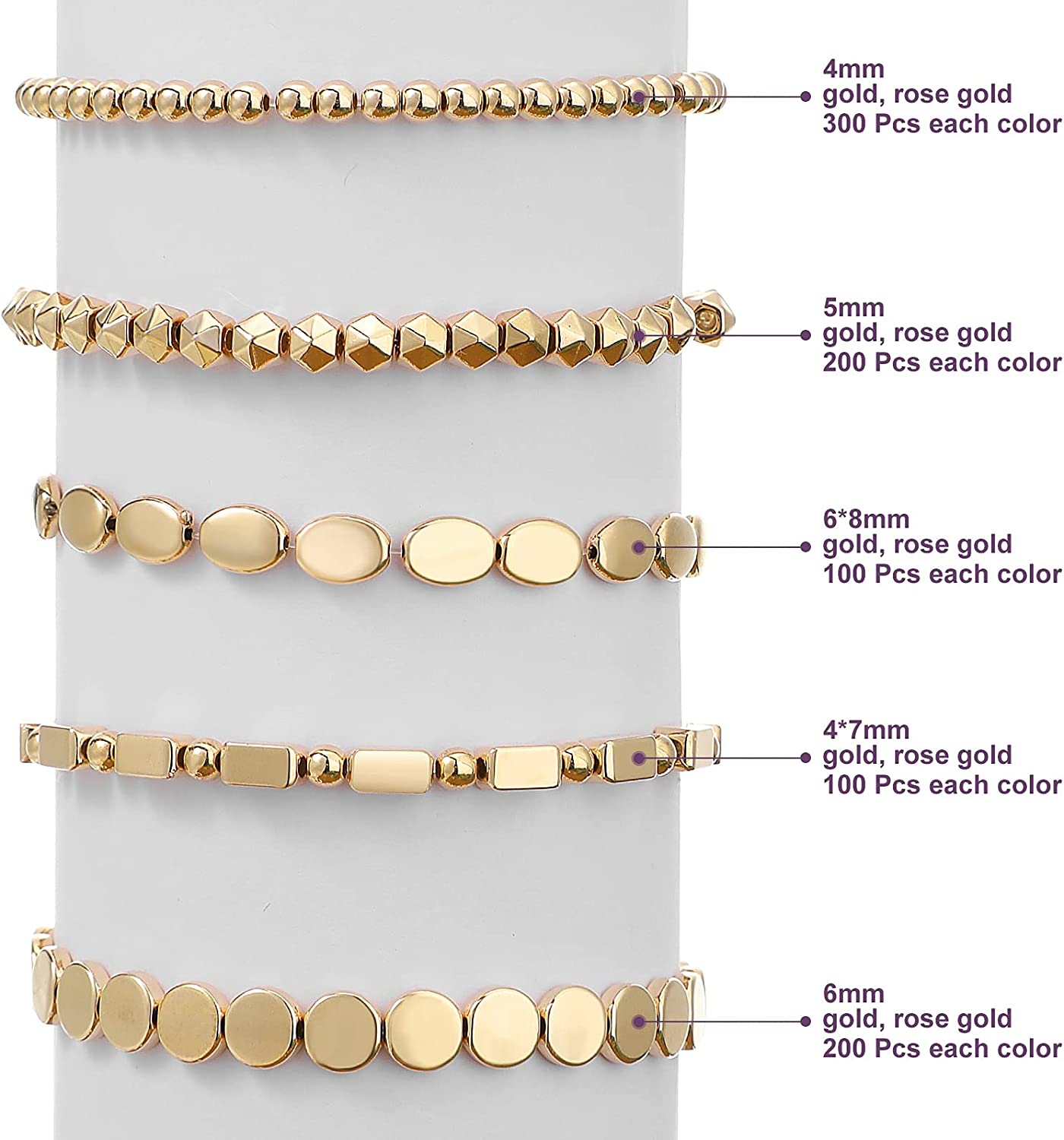 1800 Pieces Assorted Spacer Beads Rondelle Shape Cube Beads Tube Column Beads Flat Disc Loose Beads Round Ball Beads for Earring Bracelet Necklace DIY Jewelry (Gold, Silver) image 1