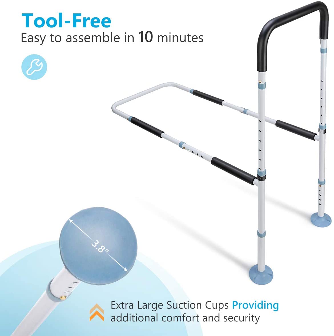 OasisSpace Bed Rail for Seniors, Medical Adjustable Bed Assist Rail Handle and Fall Prevention Safety Hand Guard Grab Bar for Elderly, Handicap - Fit King, Queen, Full, Twin image 2