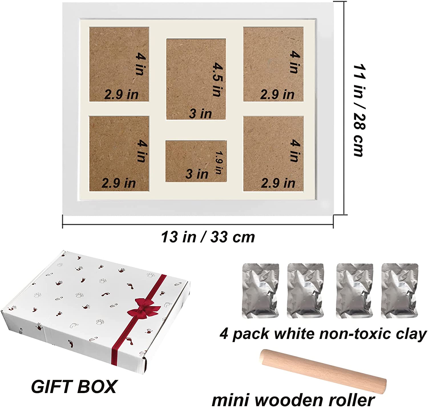 Baby Clay Handprint Footprint Kit, Newborn Picture Frame Shower Gifts Nursery Decor, Hand Foot Impression Photo Keepsake for Girls Boys image 6