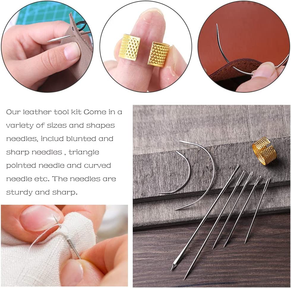 30 PCS Upholstery Repair Kit, Leather Sewing Repair Kit with Sewing Thread, Large Eye Leather Sewing Needles, Awl, Leather Hand Sewing Needles, Leather Craft Tool Kit for Leather Repair, Stitching image 5