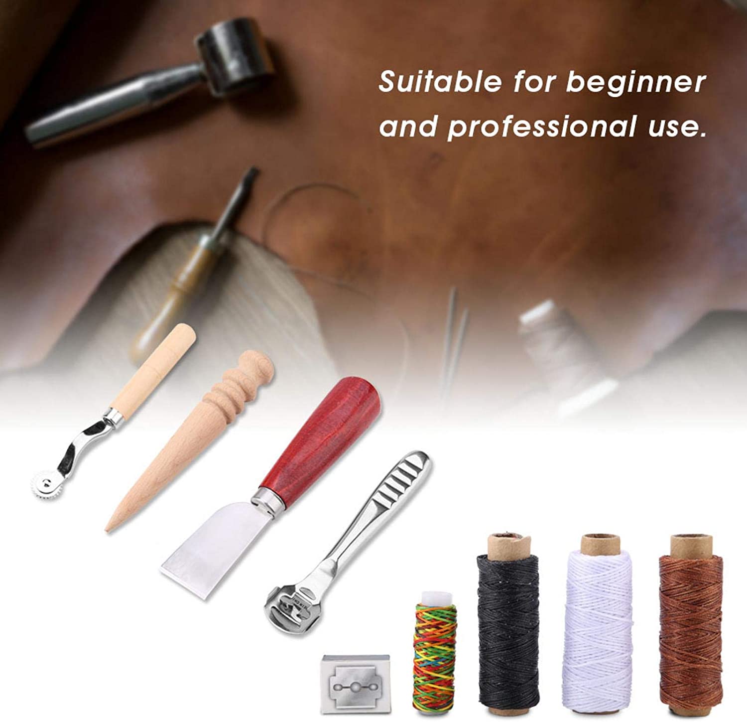 URRNDD Leather Tool Set, Sewing Leather Tool Kit, Leather Tool Gift, Multifunction for Canvas Cloth Leather Works Supplies Beginner Tool Set Leather image 3