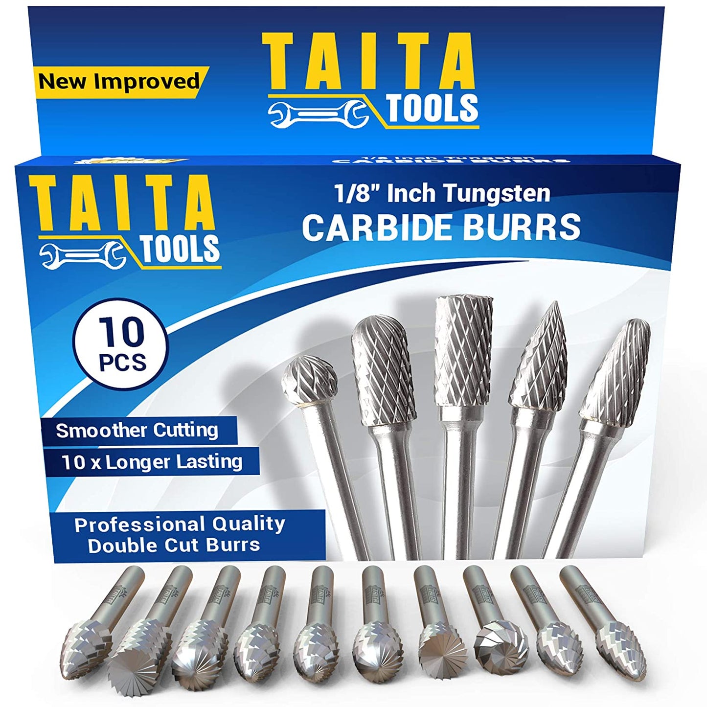 10PC Double Cut Carbide Burr Set 0.118" (3mm) Shank, Rotary Tool Bits Cutting Burrs - Dremel Accessories Fordom, Flex Shaft, Dewalt and Die Grinders - Wood Carving bits Metal Working and Engraving image 0