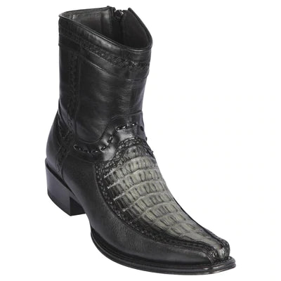 LOS ALTOS BOOTS MENS #76BF0138 LOW SHAFT EUROPEAN SQUARE TOE | GENUINE CAIMAN TAIL AND DEER BOOTS | COLOR FADED GRAY image 0