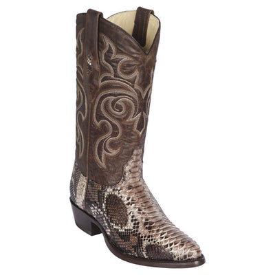 LOS ALTOS BOOTS MENS #655785 ROUND TOE | GENUINE PYTHON SNAKESKIN BOOTS HANDMADE | COLOR RUSTIC BROWN image 0