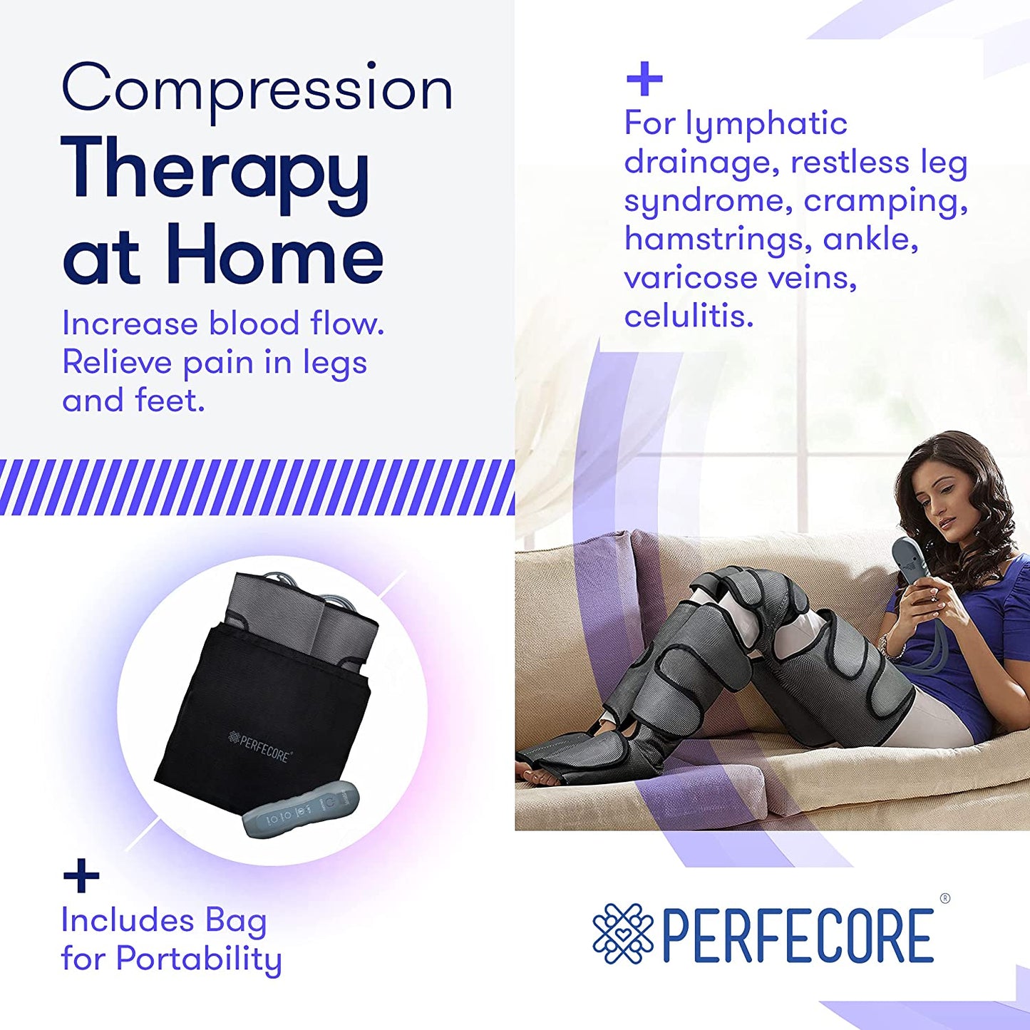 Perfecore Leg Massager with Heat Air Compression Foot Massager for Circulation Muscles Relaxation Adjustable Feet Calves Massager with 3 Pressure Levels &amp; 7 Massager Modes, Small Knee Grey image 1