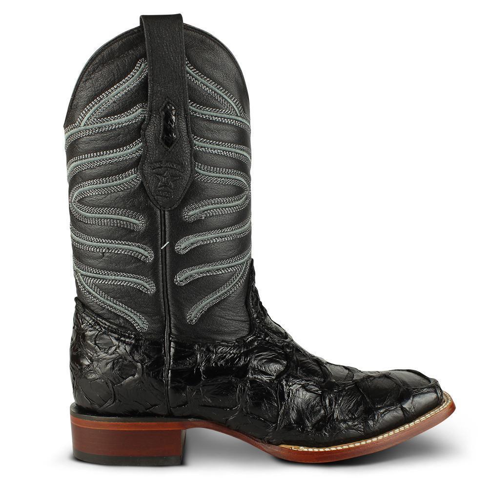 Los Altos Boots Mens #8221005 Wide Square Toe | Genuine Pirarucu Fish Boots | Color Black image 1