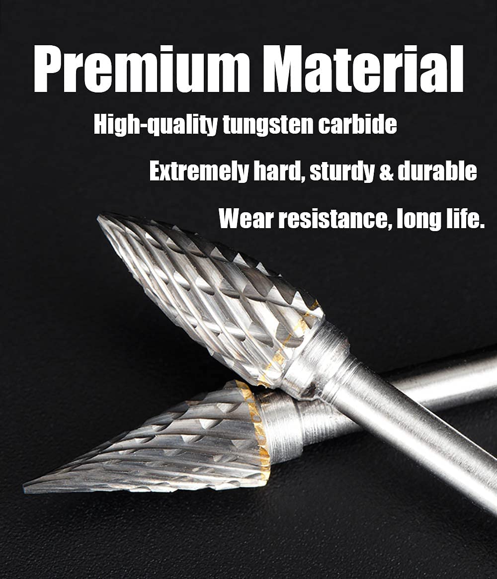 Tungsten Carbide Rotary Burr Set with 1/8" Shank, Double Cut Carving Bits for Rotary Tool Accessories for DIY Woodworking, Polishing, Drilling image 3