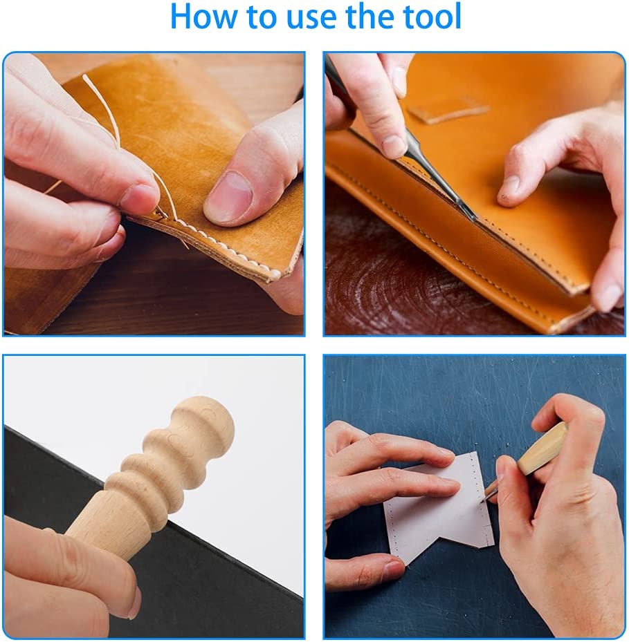 Leather Tool Kit Ideashop 30 PCS Leather Working Tools with Leather Groover Awl Waxed Thread Kit and Other Leather Tools for Stitching Trimming Cutting Sewing Leather Craft Making image 5