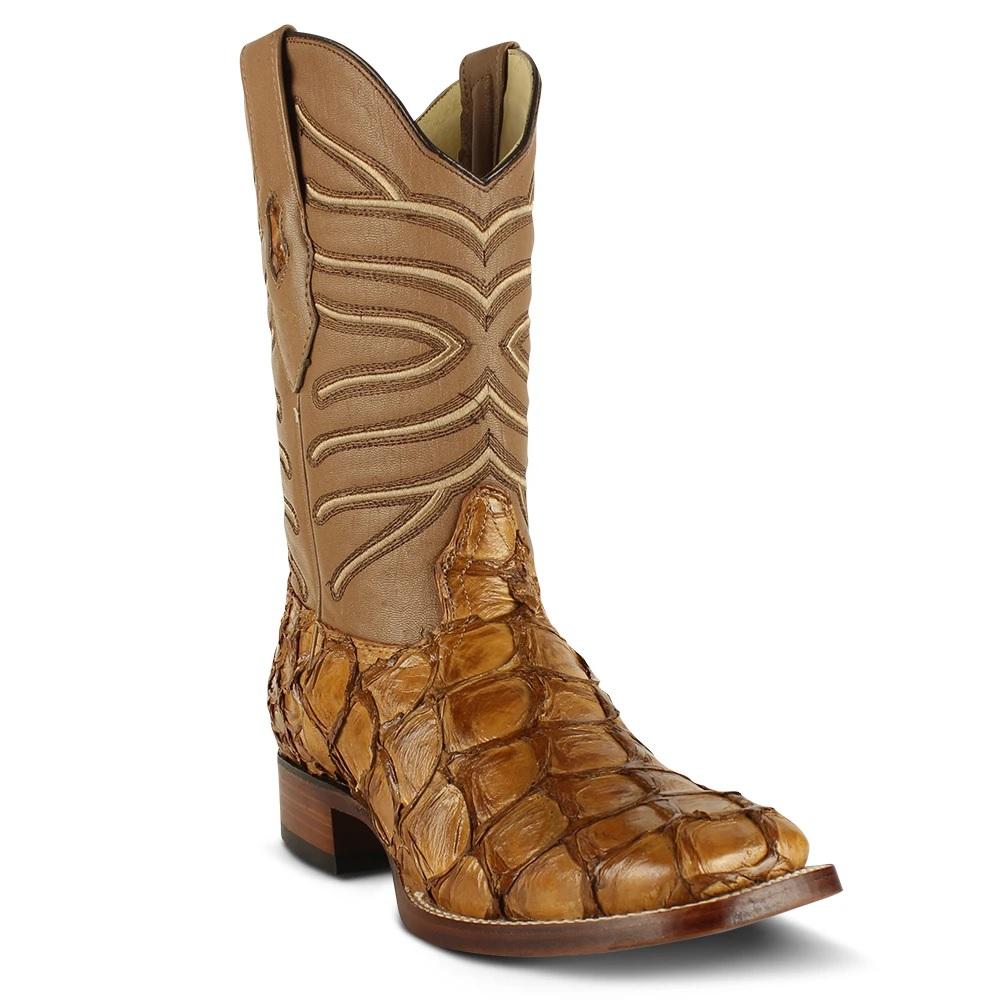 Los Altos Boots Mens #8221011 Wide Square Toe | Genuine Pirarucu Fish Boots | Color Oryx image 0