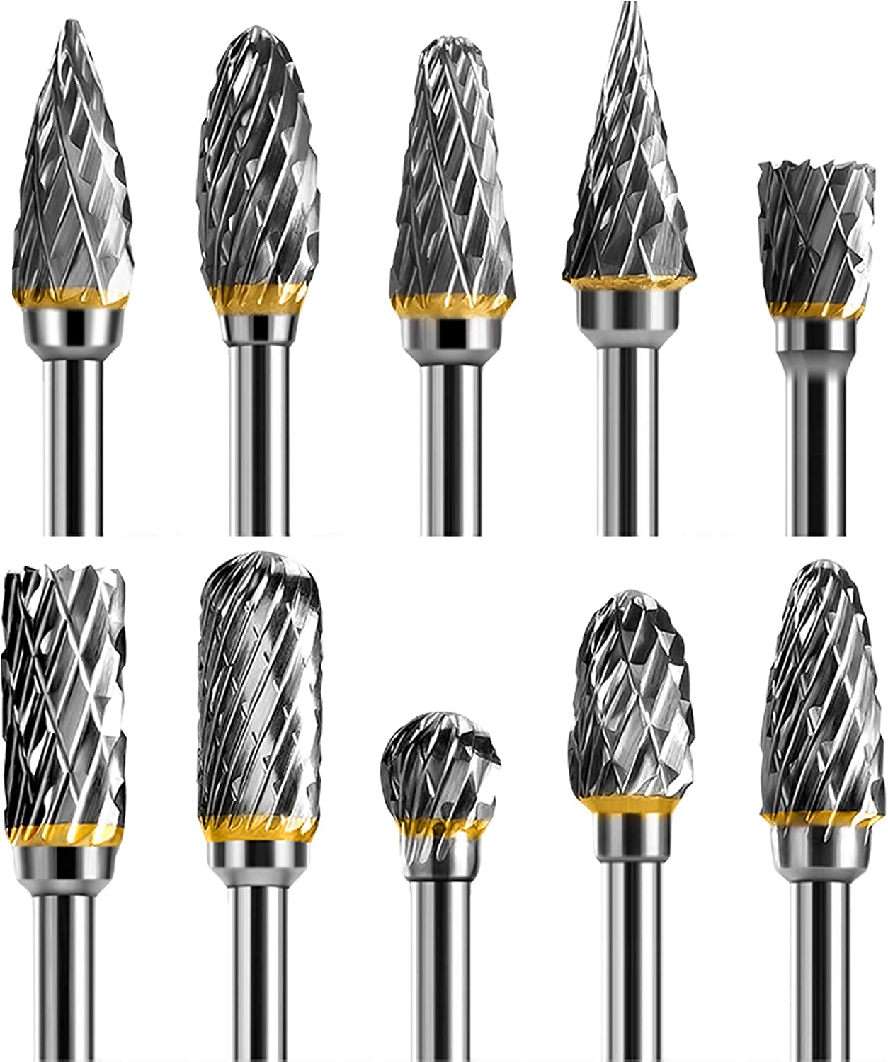TianTac Tungsten Carbide Rotary Burr Set 10pcs, Carving Burr Bits, with 3mm Shank 6mm Bit for Wood &amp; Stone Carving, Steel Metal Working image 0