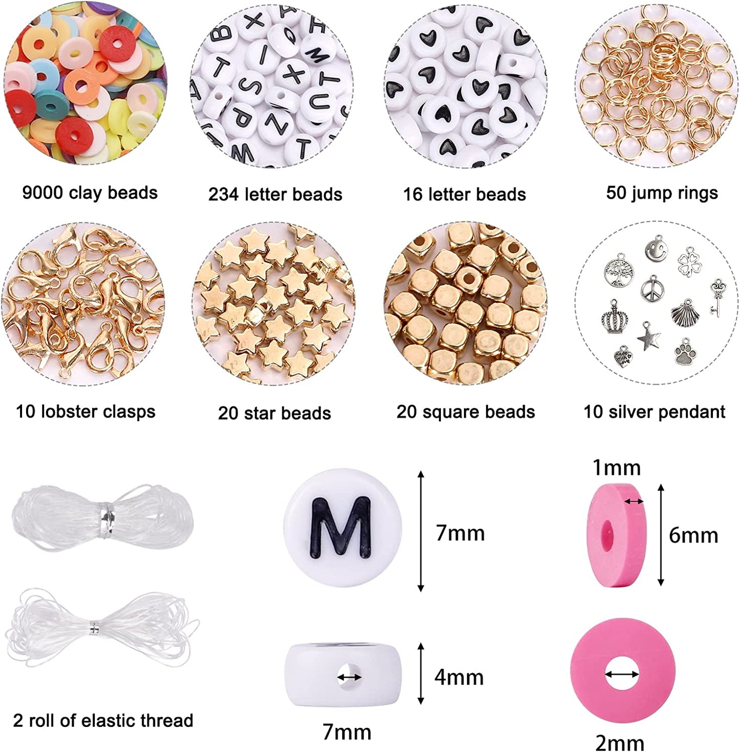 QUEFE 72 Colors Clay Beads for Bracelet Making Kit Flat Round Polymer Clay Beads Spacer Heishi Beads for Jewelry Making with Random Pendant Charms Kit Letter Beads and Elastic Strings image 1