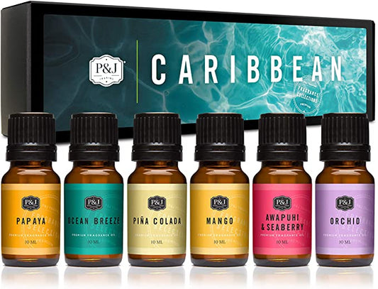 P&amp;J Trading Fragrance Oil | Caribbean Set of 6 - Scented Oil for Soap Making, Diffusers, Candle Making, Lotions, Haircare, Slime, and Home Fragrance image 0
