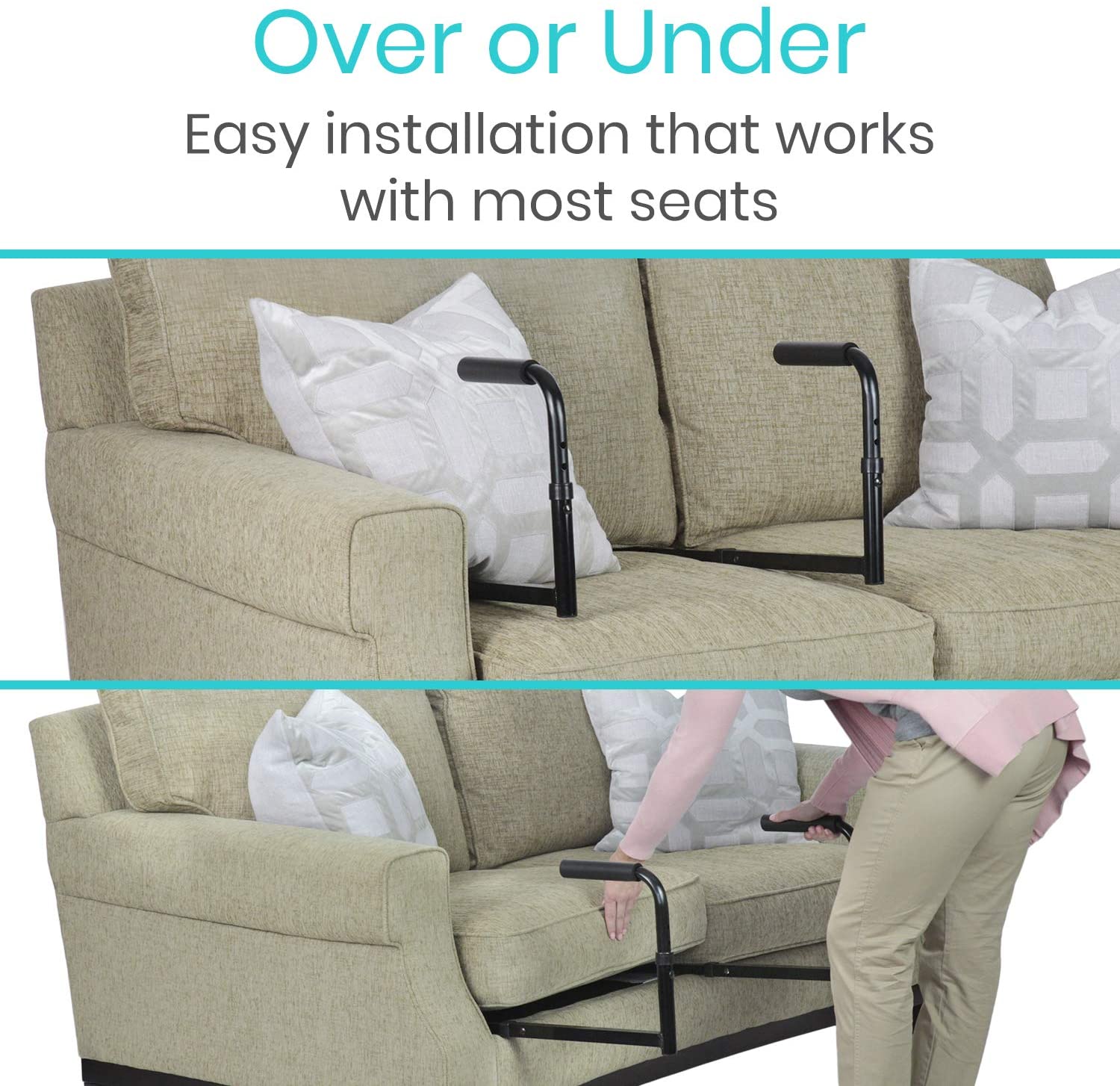 Vive Stand Assist - Mobility Standing Aid Rail for Couch, Chair - Assistance Handle for Patients, Elderly, Seniors and Disabled - Safety Grab Bar for Sitting, Sofa, Home - Adjustable, Portable Device image 3