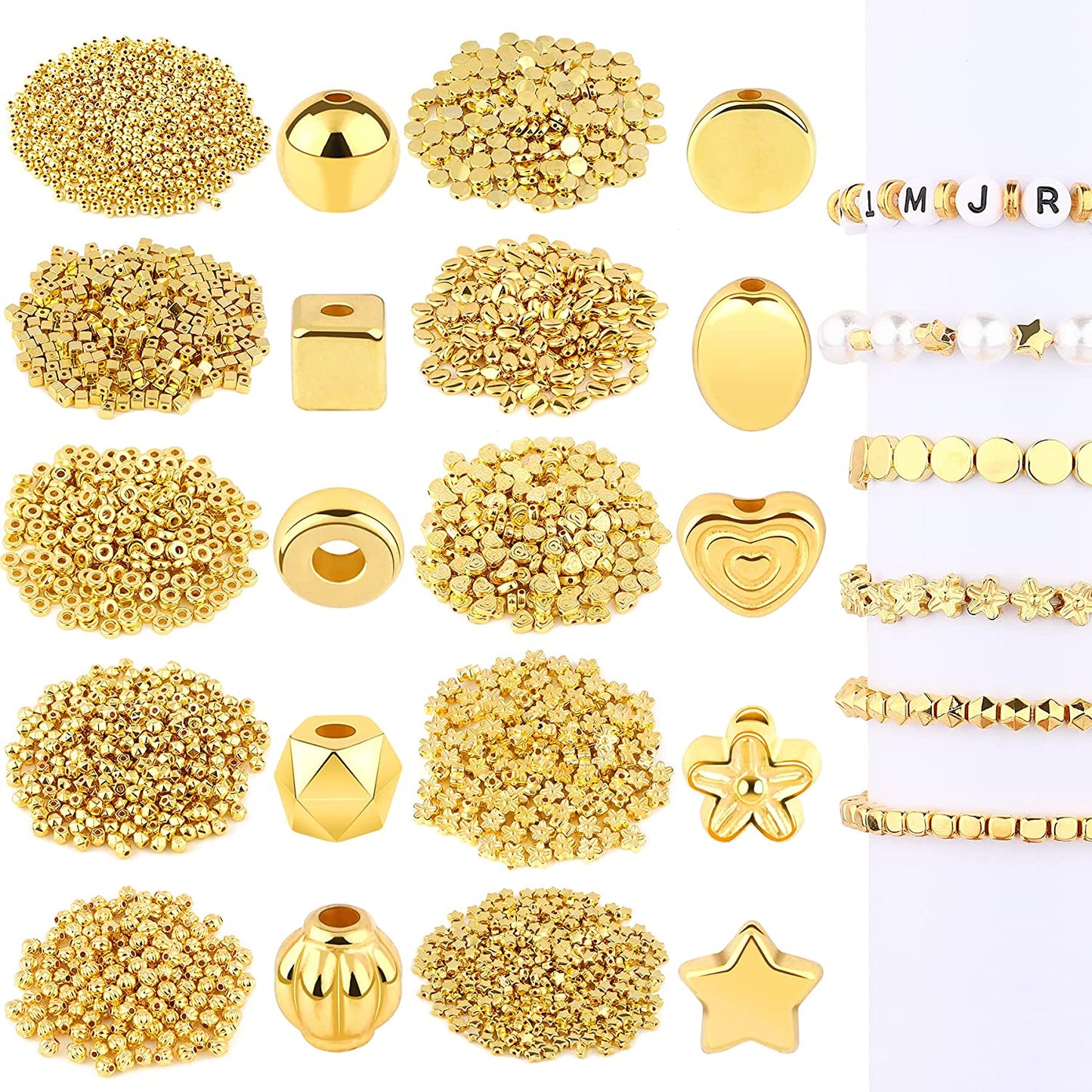 1500Pcs 10 Styles Gold Spacer Beads Assorted Jewelry Making Loose Beads for DIY Bracelet Necklace Earring Craft Making image 0