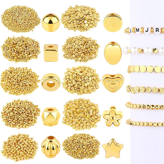 1500Pcs 10 Styles Gold Spacer Beads Assorted Jewelry Making Loose Beads for DIY Bracelet Necklace Earring Craft Making image 0