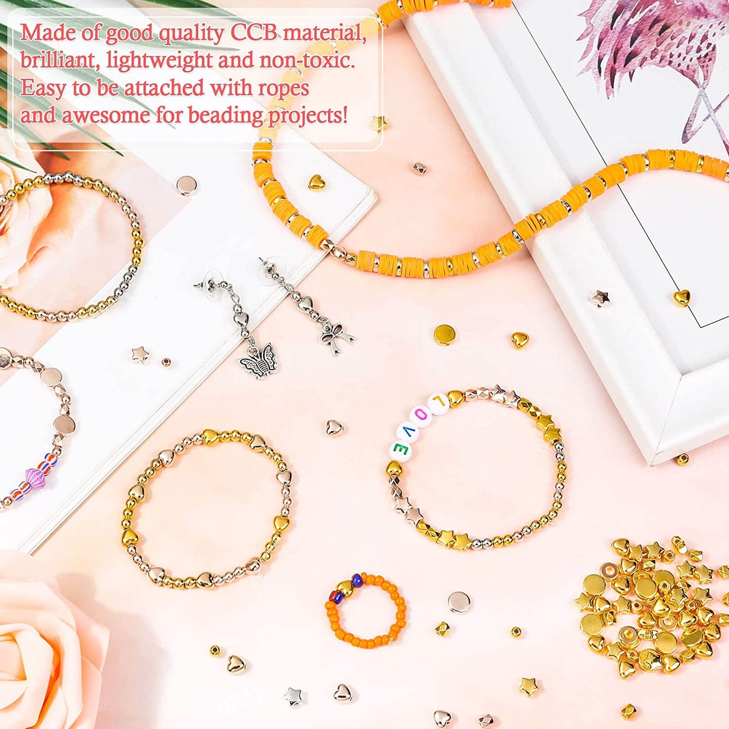 2160 Pieces Gold Spacer Beads Set, Assorted Bracelet Beads Round Beads Star Beads Gold Beads for Bracelet Jewelry Making(Gold, Sliver, Rose Gold, KC Gold) image 4