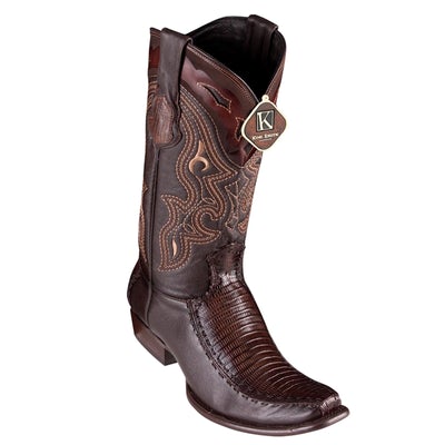 MEN'S KING EXOTIC TEJU LIZARD BOOTS WITH DEER DUBAI TOE HANDCRAFTED FADED BROWN (479F0716) image 0