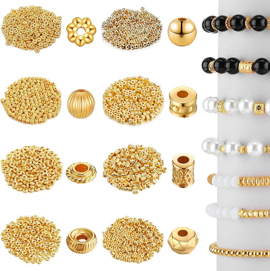 1700 Pieces 8 Styles Spacer Beads Assorted Beads Set Tibetan Flat Round Corrugated Pumpkin Bicone Disc Polygon Faceted Flower Rondelle Loose Beads for Bracelet Necklace Earring Jewelry Making image 0