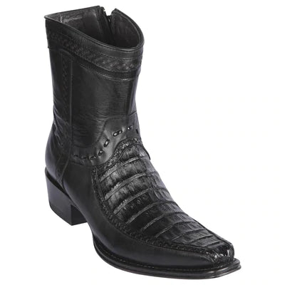 LOS ALTOS BOOTS MENS #76BF8205 LOW SHAFT EUROPEAN SQUARE TOE | GENUINE CAIMAN BELLY AND DEER LEATHER BOOTS | COLOR BLACK image 0