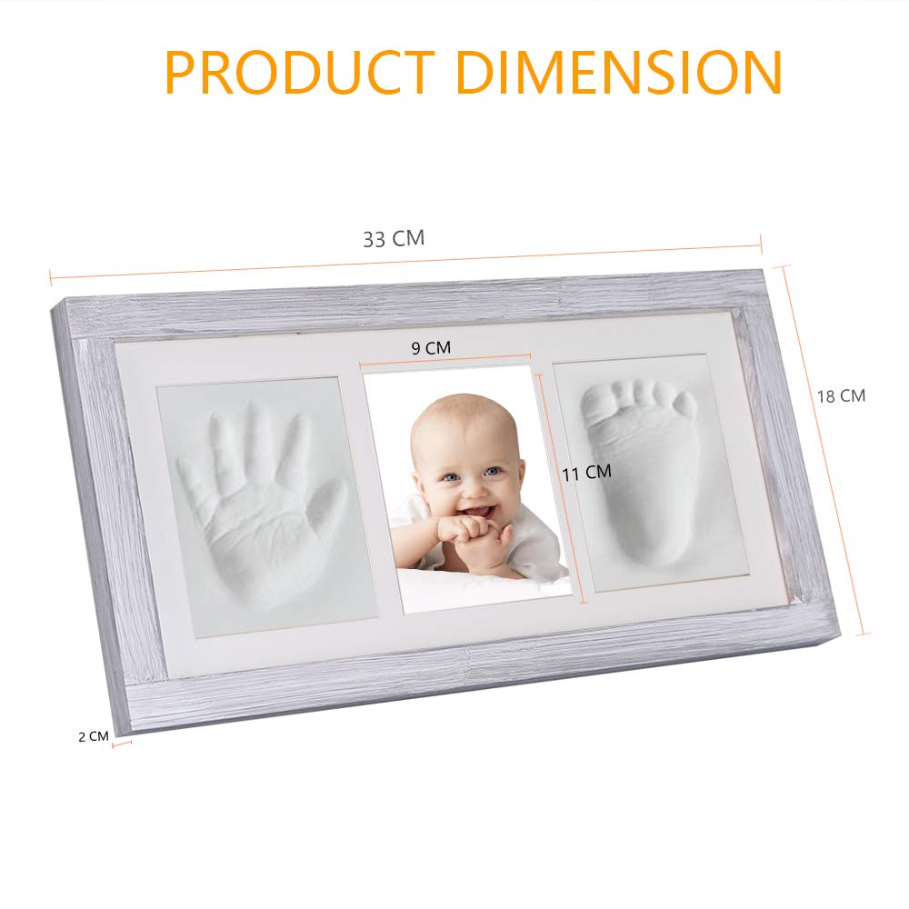 Baby Hand &amp; Footprint Kit, Newborn Keepsake Box in Rustic Farmhouse Frame, Clay Baby Casting Kit for Baby Shower Gifts, Boys &amp; Girls - Baby Nursery Decor - Bonus Stencil Included (Grey) image 6