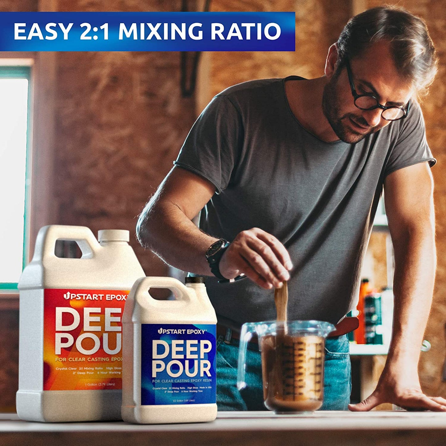Upstart Epoxy 2" Deep Pour Epoxy Resin Kit DIY - Made In USA - Super Ultra Crystal Clear 2 Part Formulation - Perfect Casting Resin for River Table, Countertop, Tabletop, Art, Jewelry - 1.5 Gallon Kit image 6