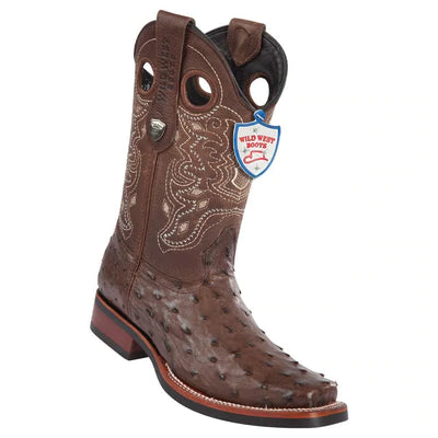 WEST BOOTS #28190307 MEN'S | COLOR BROWN | MEN’S WILD WEST FULL QUILL OSTRICH SQUARE TOE RUBBER SOLE BOOTS image 0