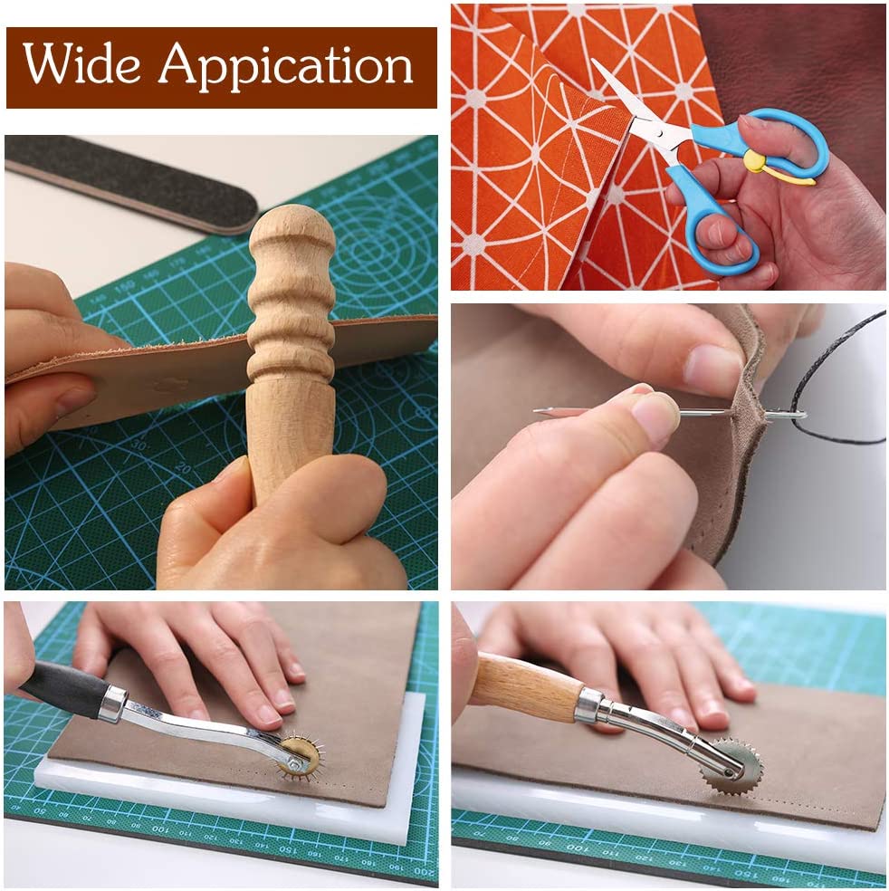 Jmuiiu 29Pcs Leather Sewing Repair Upholstery Kit, 5 Colors Waxed Thread, Leather Hand Sewing Needles with Leather Groover, Sewing Awl, and Other Leather Tools for Beginners Leather DIY image 3