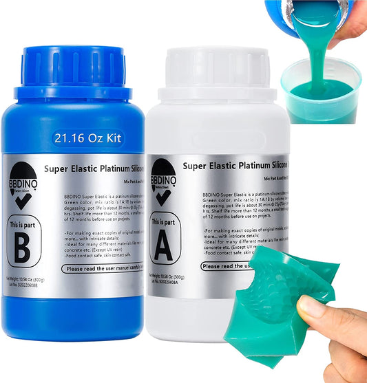 BBDINO Super Elastic Silicone Mold Making Kit, Mold Making Silicone Rubber N.W. 21.16 oz, Liquid Silicone Rubber Mold Making, Ideal for Casting 3D Silicone Molds| Food Molds 1:1 by Volume, Jade Green image 0