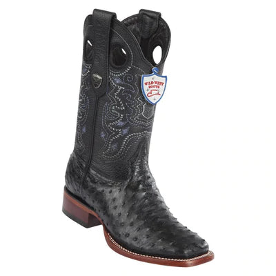 WILD WEST BOOTS #28240305 MEN'S | COLOR BLACK | MEN'S WILD WEST FULL QUILL OSTRICH BOOTS WIDE SQUARE TOE HANDMADE image 0