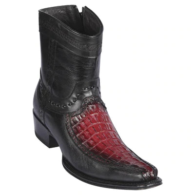 LOS ALTOS BOOTS MENS #76BF0143 LOW SHAFT EUROPEAN SQUARE TOE | GENUINE CAIMAN TAIL AND DEER BOOTS | COLOR FADED BURGUNDY image 0