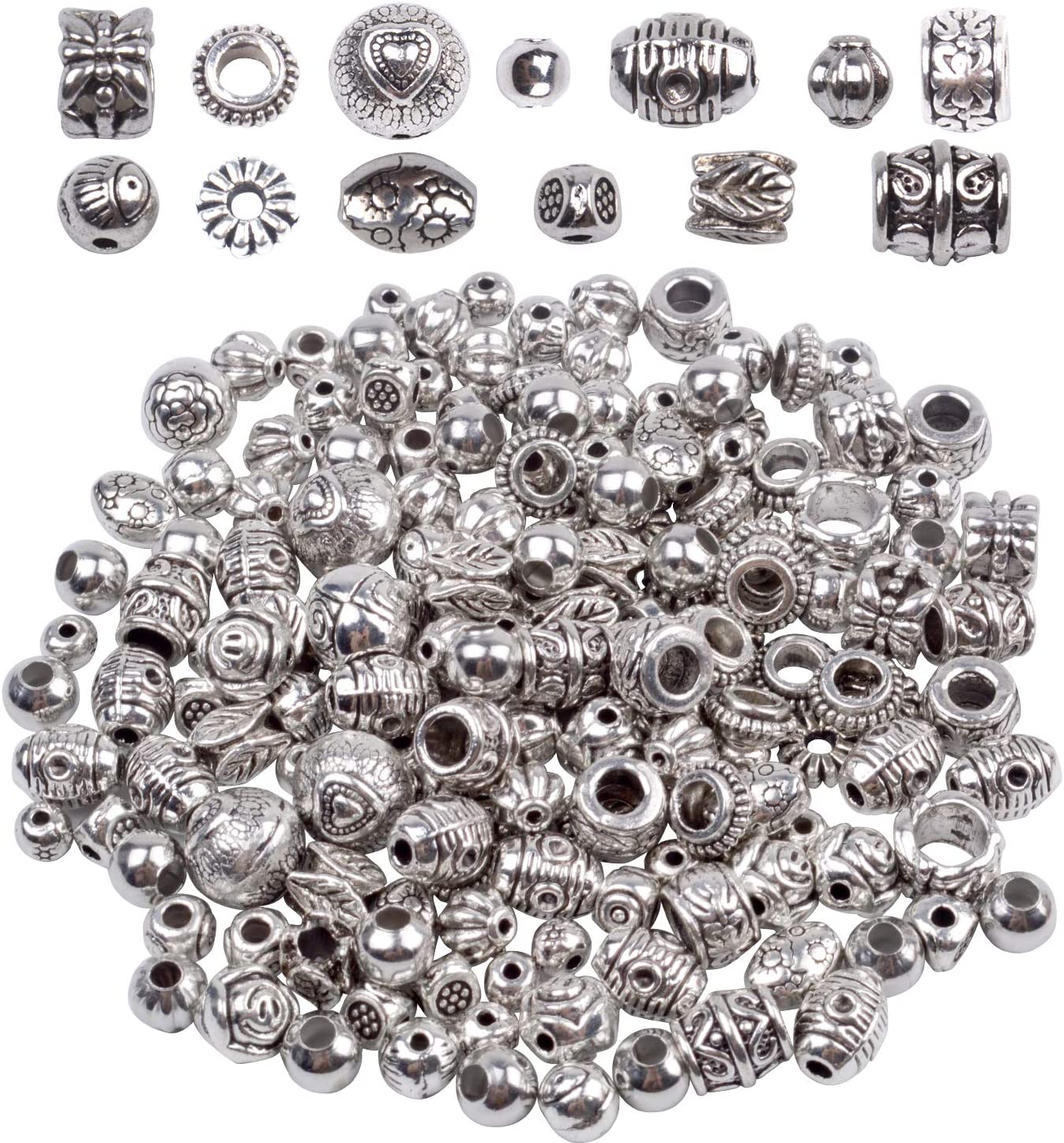 BronaGrand 100g (About 130-180pcs) Antique Silver Round Small Beads Jewelry Bead Charm Spacers for Jewelry Making Bracelets Necklace image 0