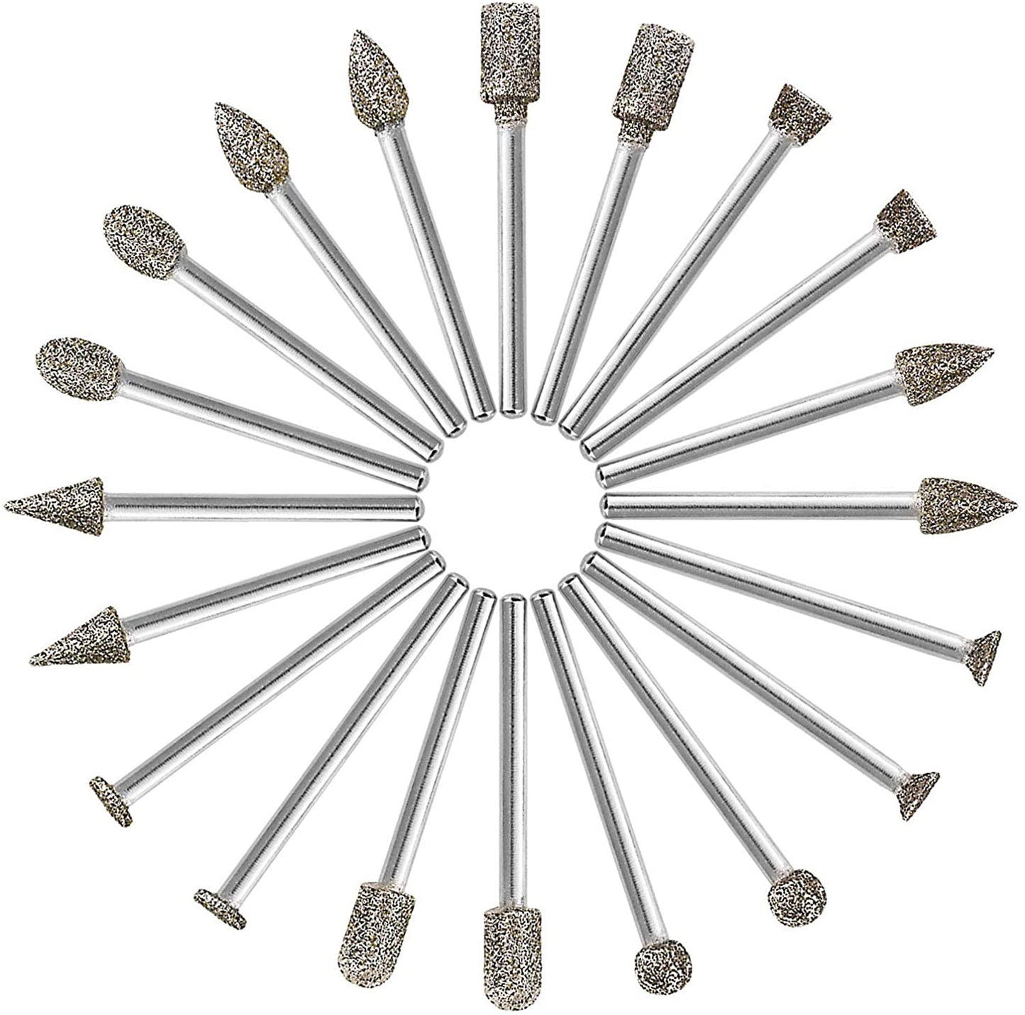 60 Grit 20Pcs 𝗗𝗶𝗮𝗺𝗼𝗻𝗱 𝗕𝘂𝗿𝗿 𝗦𝗲𝘁 - GOXAWEE Rotary Grinding Burrs Engraving Bits Set with 1/8-inch Shank, Diamond-Coated Stone Carving Accessories Bit Universal Fitment for Rotary Tools image 0