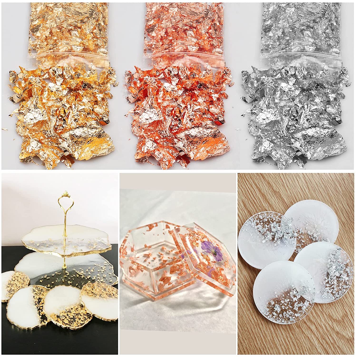 Epoxy Resin Clear Crystal Coating Kit 40oz - 2 Part Casting Resin for Art, Craft, Jewelry Making, River Tables, Bonus Gloves, Measuring Cup, Wooden Sticks, Dropper, Gold Foil Flakes and Tweezers image 3