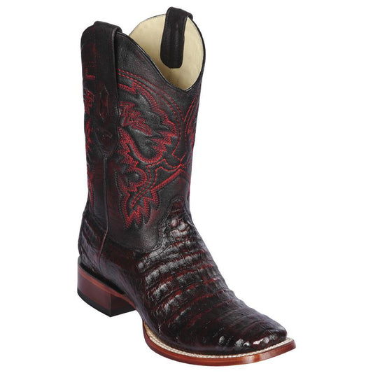 Los Altos Boots Mens #8228218 Wide Square Toe | Genuine Caiman Belly Leather Boots | Color Black Cherry image 0