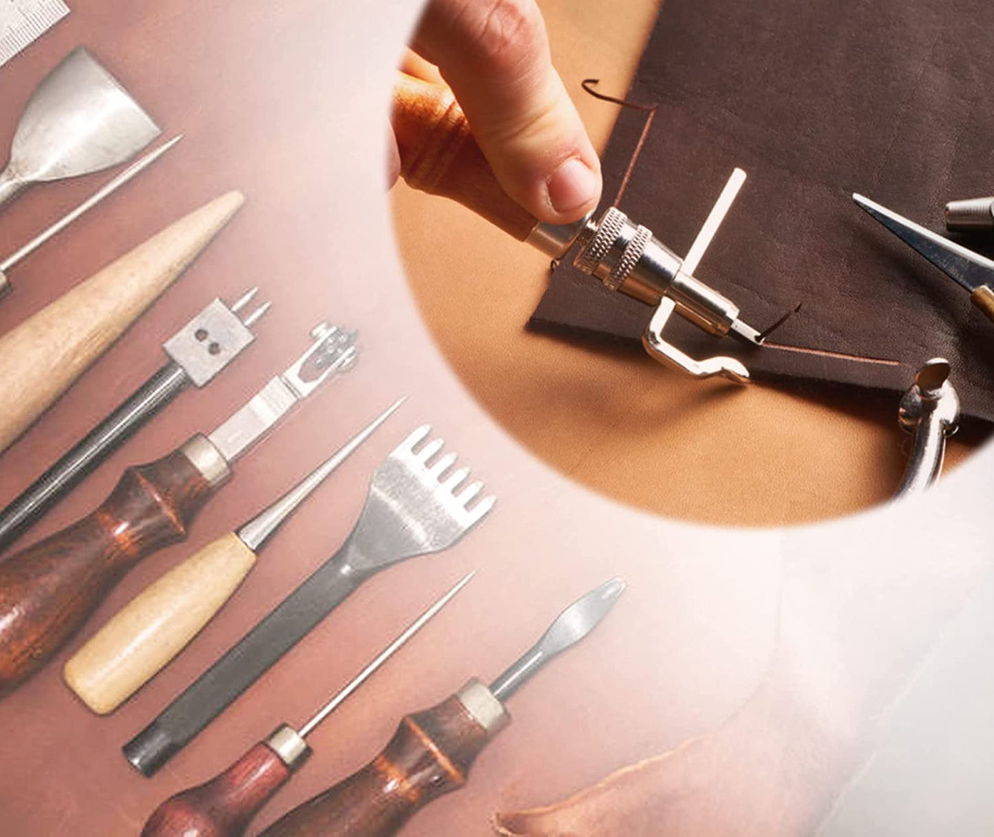 18Pcs Leather Stitching Working Tools kit Leather Craft Tools Perfect for Stitching Punching Cutting Sewing Leather Craft Making DIY Leathercraft Project Tools by Rain King image 6