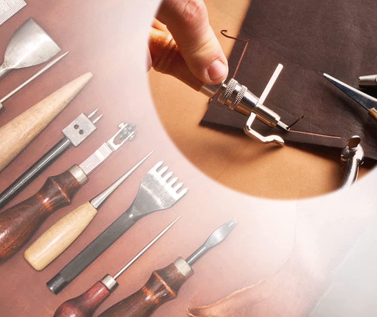 18Pcs Leather Stitching Working Tools kit Leather Craft Tools Perfect for Stitching Punching Cutting Sewing Leather Craft Making DIY Leathercraft Project Tools by Rain King image 6