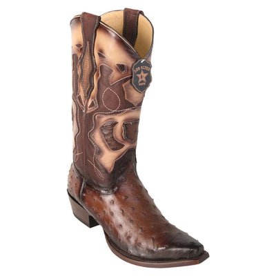 LOS ALTOS BOOTS MENS #94R0316 SNIP TOE | GENUINE FULL QUILL OSTRICH BOOTS | COLOR FADED BROWN image 0