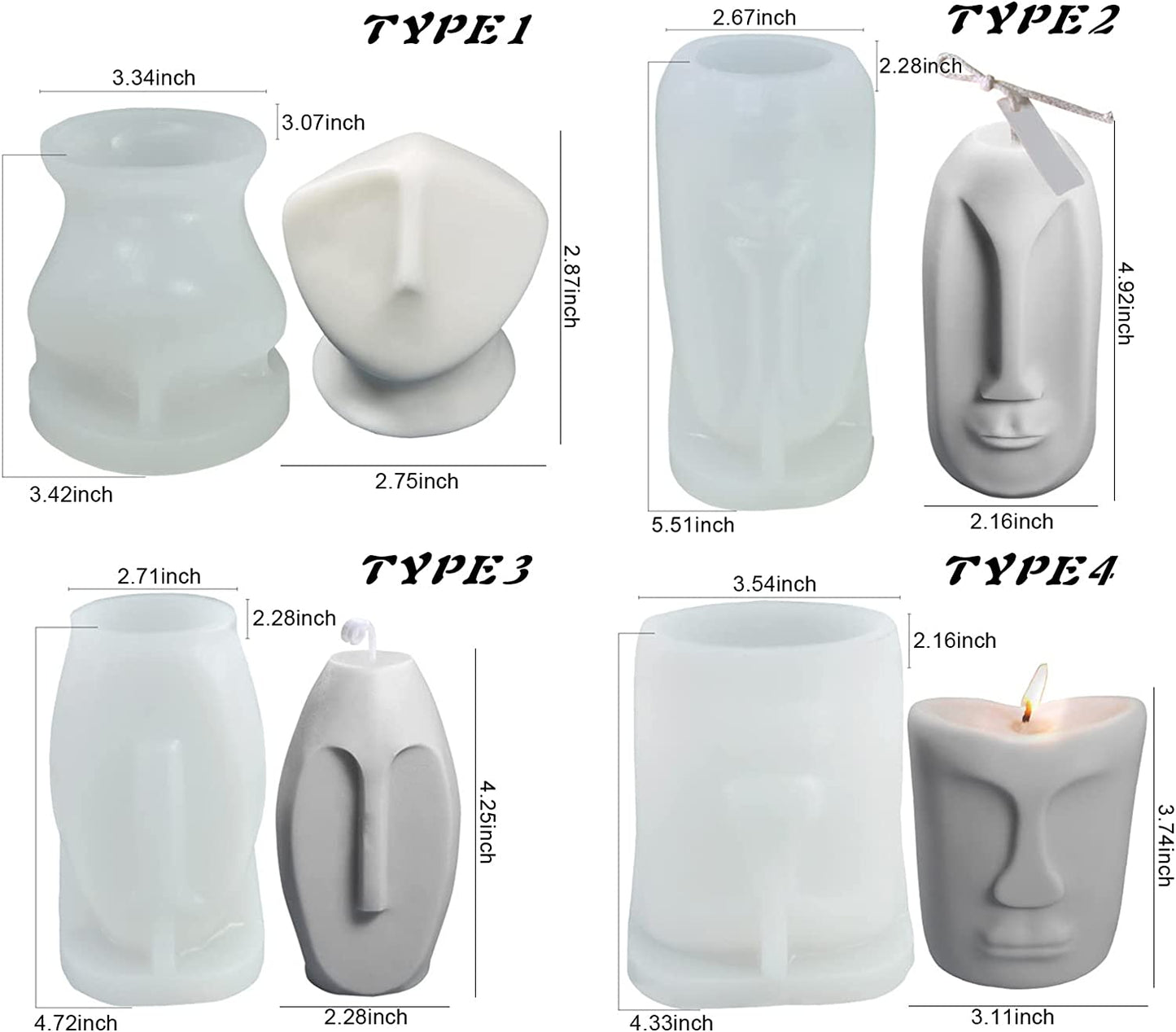 TOPYS 4Pcs 3D Human Face Candle Silicone Mold DIY Pillar Sculpture Votive Molds for Candles Making Handmade Soap Plaster Resin Craft for Holiday Home Decoration Gift image 1