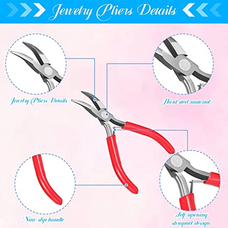 8 Pcs Jewelry Making Pliers Tool Kit, Needle Nose Pliers, Round Nose Pliers, Wire Cutters, Crimping Pliers, Bent Nose Pliers, End Nippers, Bail Making Pliers, Nylon Pliers for DIY (Multicolor) image 4