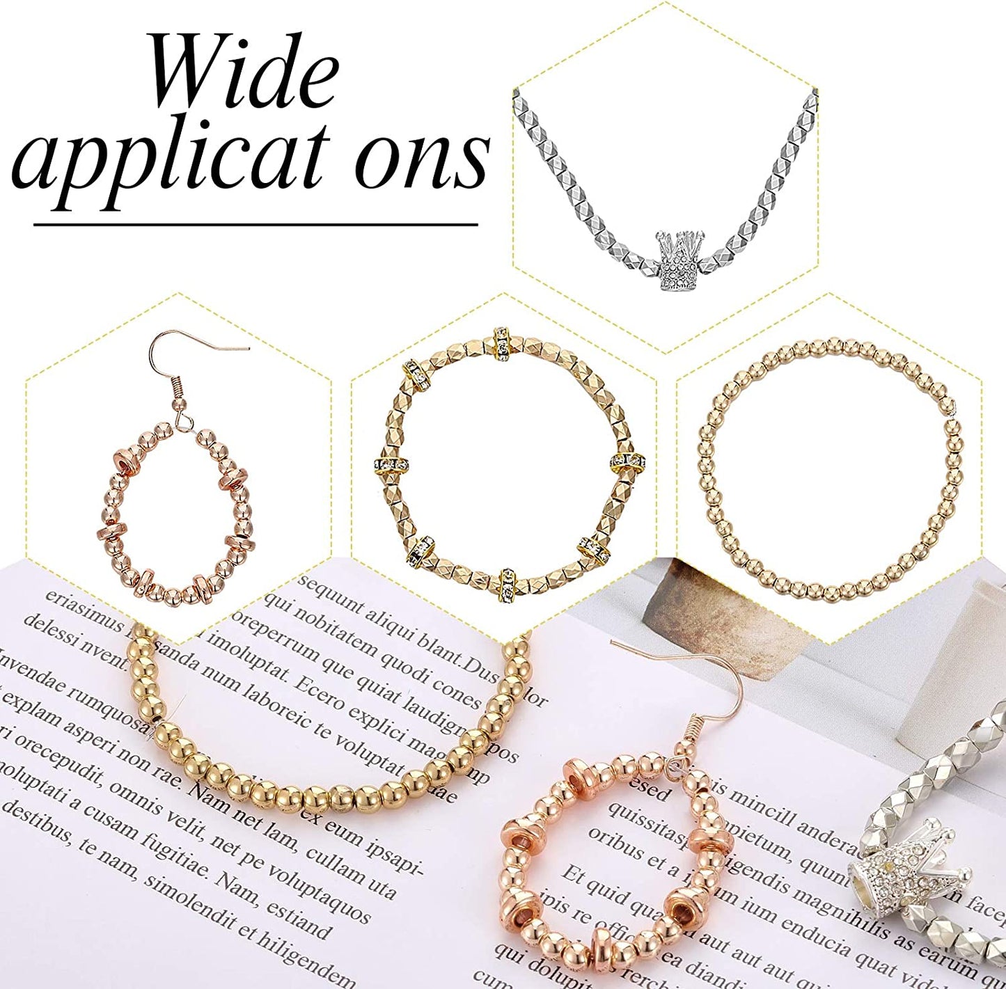 3630 Pieces Assorted Spacer Beads Faceted Rondelle Cube Beads Square Spacer Column Beads Crystal Round Jewelry Charms for Jewelry Making DIY Loose Beads, 5 Styles (Platinum, Gold, Rose Gold) image 2