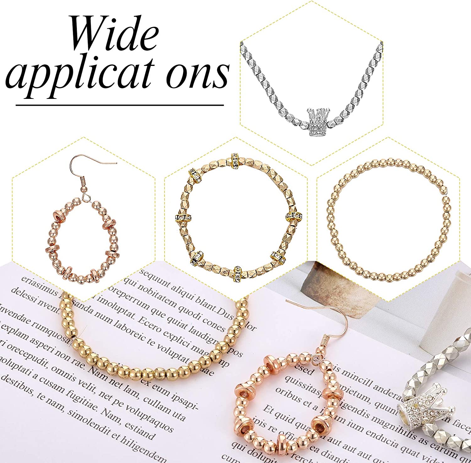 3630 Pieces Assorted Spacer Beads Faceted Rondelle Cube Beads Square Spacer Column Beads Crystal Round Jewelry Charms for Jewelry Making DIY Loose Beads, 5 Styles (Platinum, Gold, Rose Gold) image 2