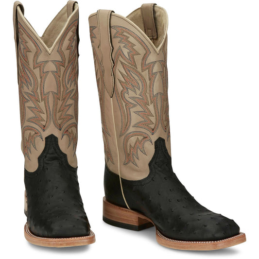 Justin Boots Men's Doc Bar 13" Full Quill Ostrich Boot - Black (AQ8042) - Front View