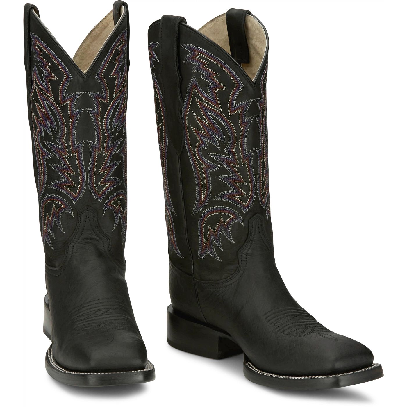 Justin Boots Men's Three Bars 13" Smooth Ostrich Boot - Black (AQ8142) - Front View