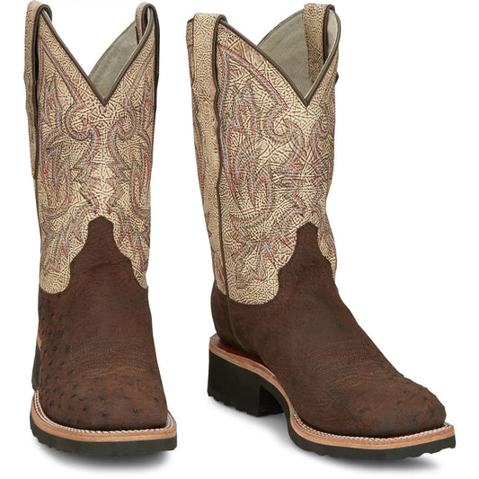 Justin Boots Men's Peppy San Badger 11" Smooth Ostrich Boot - Kango Tobac (AQ8144) - Front View
