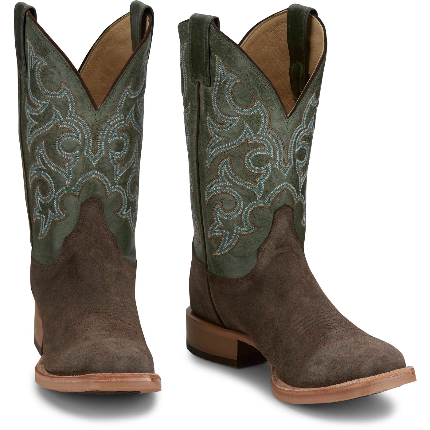 Justin Boots Men's Fergus 11" Western Boot - Antique Green Goat (BR386) - Front View